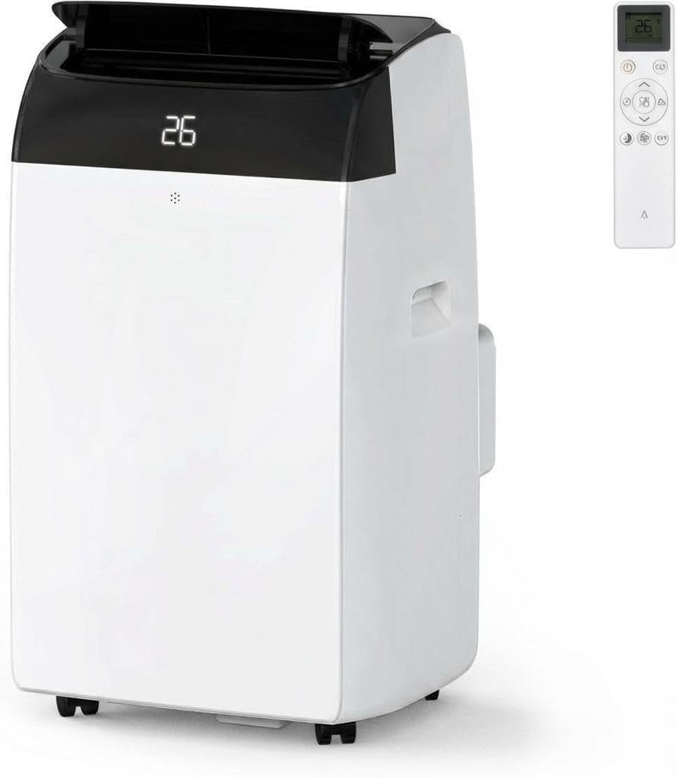 Quiet 4-in-1 Mobile Air Conditioner 12000 BTU | Cooling/Ventilating/Dehumidification/Follow-Me | For Rooms Up to 43-51㎡ Exhaust Hose + Digital Display + Remote Control + 24-Hour Timer