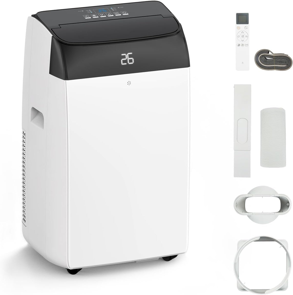 Quiet 4-in-1 Mobile Air Conditioner 12000 BTU | Cooling/Ventilating/Dehumidification/Follow-Me | For Rooms Up to 43-51㎡ Exhaust Hose + Digital Display + Remote Control + 24-Hour Timer