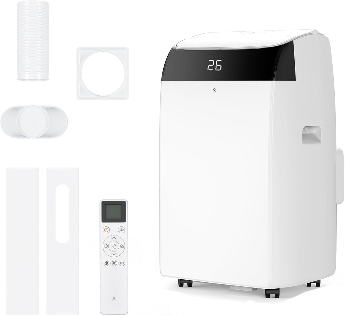 Quiet 4-in-1 Mobile Air Conditioner 12000 BTU | Cooling/Ventilating/Dehumidification/Follow-Me | For Rooms Up to 43-51㎡ Exhaust Hose + Digital Display + Remote Control + 24-Hour Timer