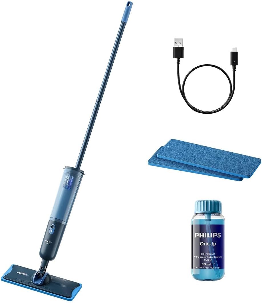 Philips OneUp 3000 Series Electric Mop - 2 x Cleaner Floors², 2 x Faster Wiping, Wireless with 360° Swivel, 2 Washable Reusable Pads, Long-Lasting Battery (XV3101/11)