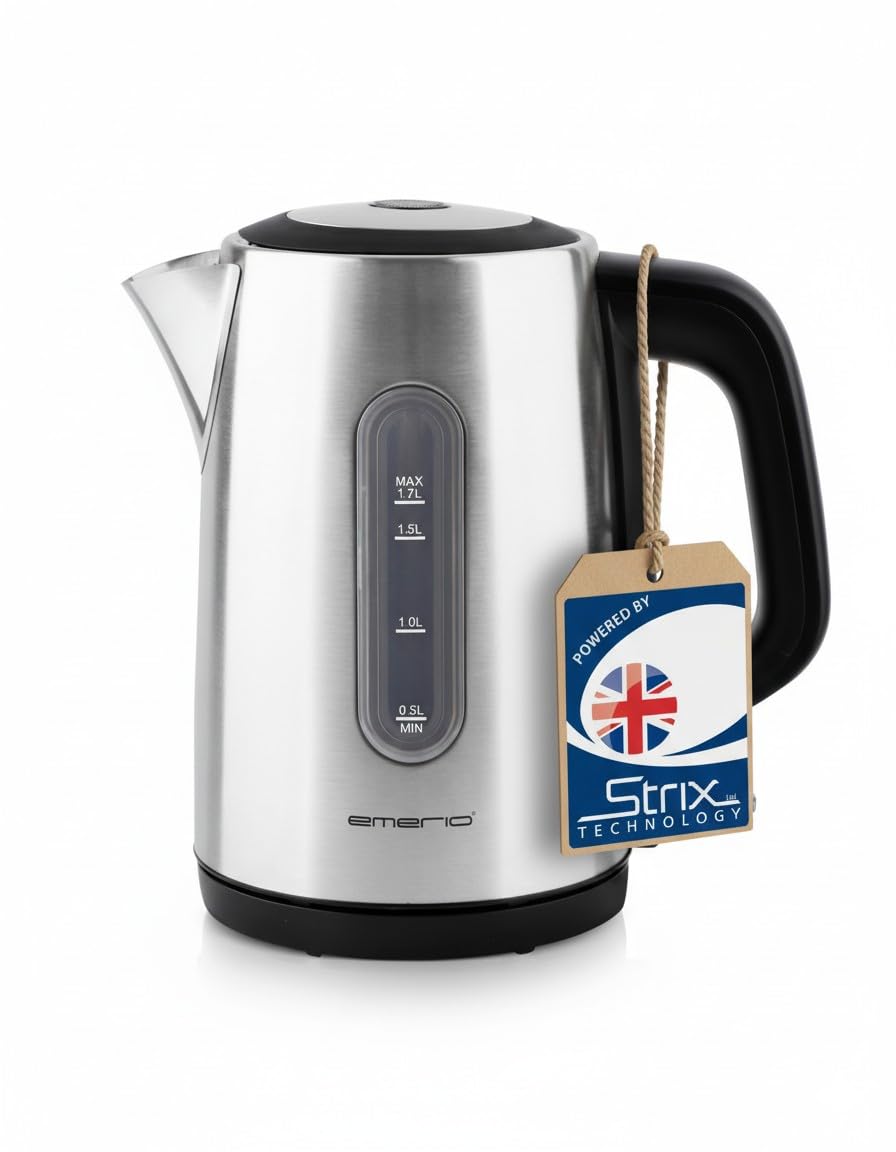 Emerio WK-119988 Glass Kettle, 1.7 Litre, 2200 Watt, LED Interior Lighting, 360 ° Base, Silver