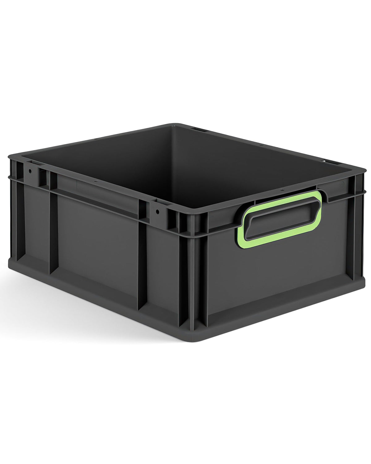 aidB Eurobox NextGen 2.0 Cycle - 400 x 300 x 220 mm - 20L Recycled Material Storage Box - Stackable Storage Box in Anthracite - Closed Handles - Industrial Quality - Includes Blue Colour Clips