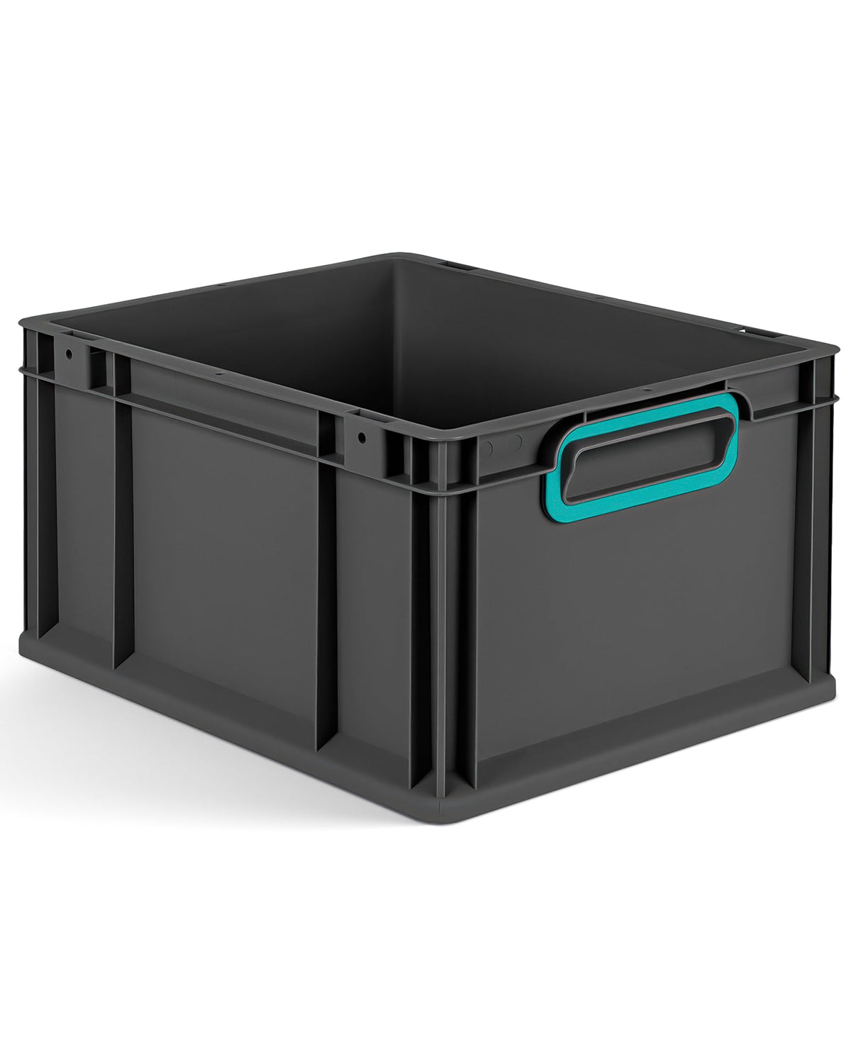 aidB Eurobox NextGen 2.0 Cycle - 400 x 300 x 220 mm - 20L Recycled Material Storage Box - Stackable Storage Box in Anthracite - Closed Handles - Industrial Quality - Includes Blue Colour Clips