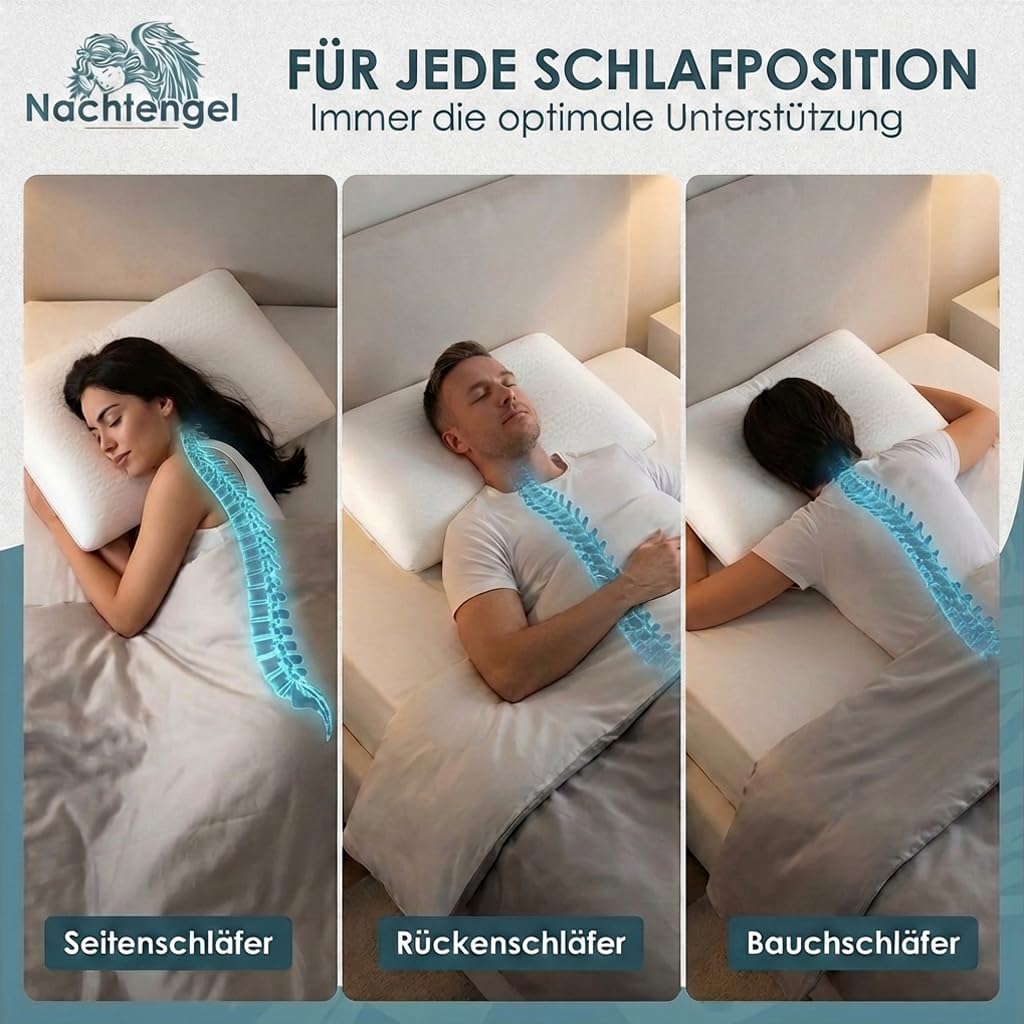 Ergonomic Memory Foam Pillow 40 x 60 cm with Neck Support - Orthopaedic Pillow Neck Pillow Back, Belly and Side Sleeper Pillow Sleeping Pillow White Oeko-Tex 12 cm Height