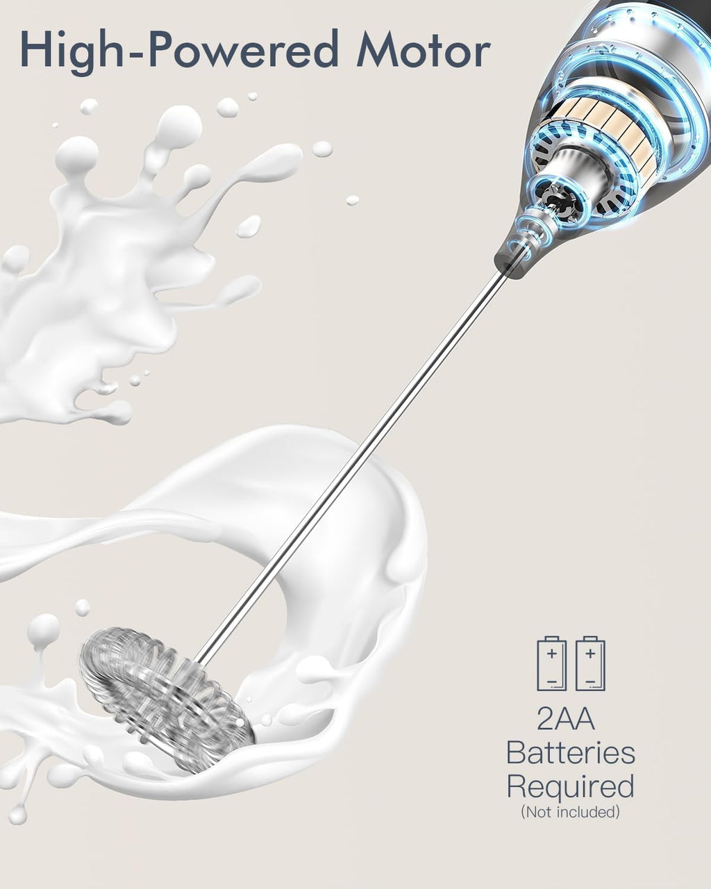 Milk Frother Stick/Milk Frother Electric Portable with High Performance Drink Mixer Coffee Whisk Battery Operated for Latte, Matcha Tea, Cappuccino, Black