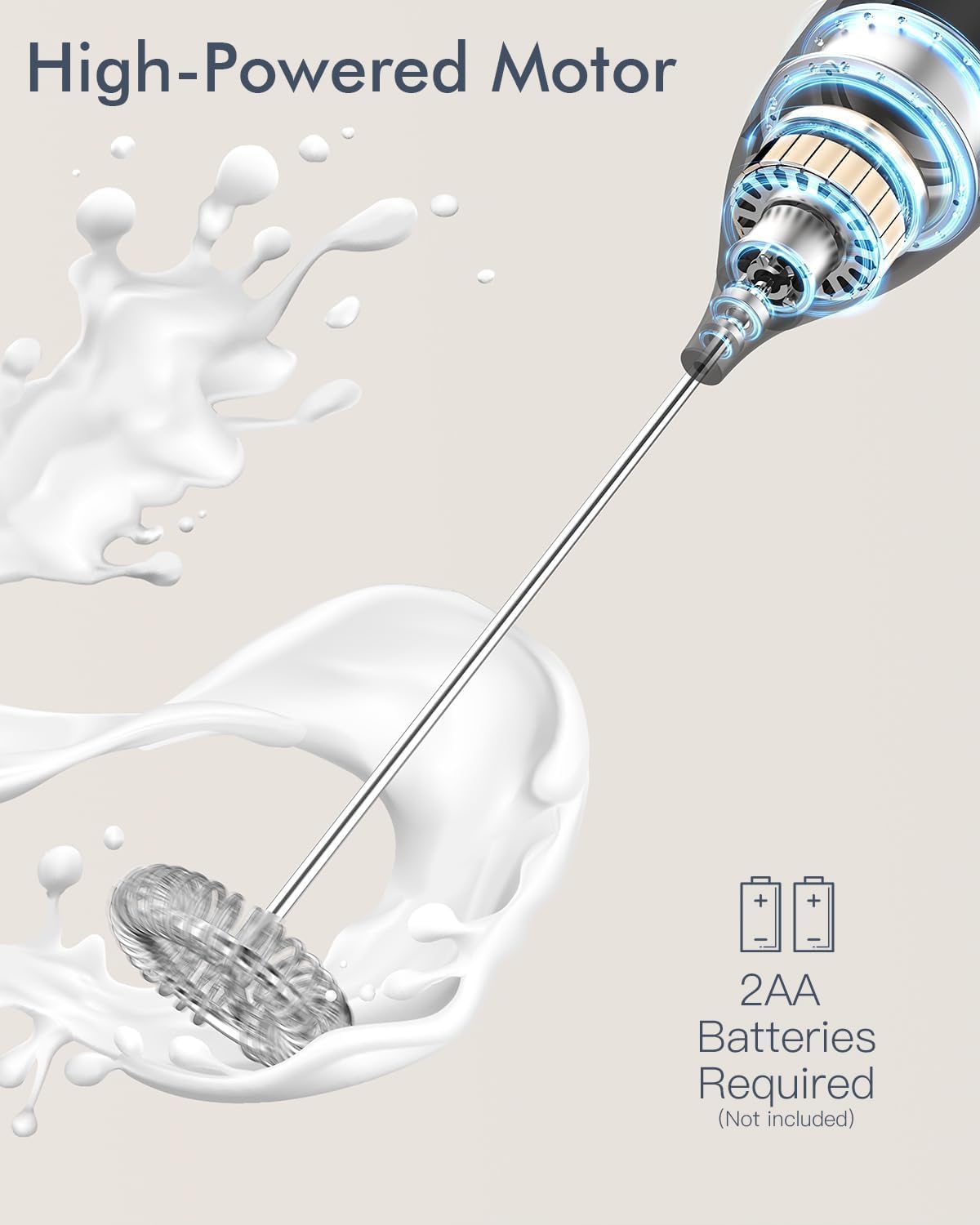 Milk Frother Stick/Milk Frother Electric Portable with High Performance Drink Mixer Coffee Whisk Battery Operated for Latte, Matcha Tea, Cappuccino, Black