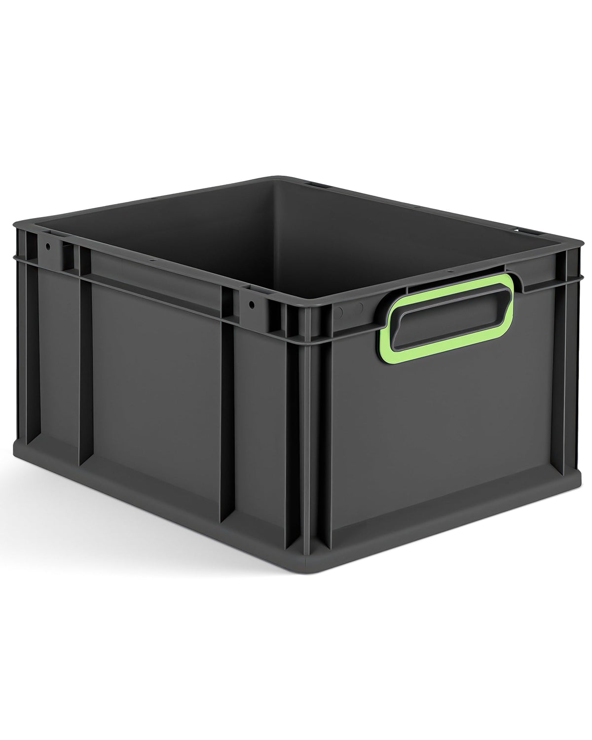 aidB Eurobox NextGen 2.0 Cycle - 400 x 300 x 220 mm - 20L Recycled Material Storage Box - Stackable Storage Box in Anthracite - Closed Handles - Industrial Quality - Includes Blue Colour Clips