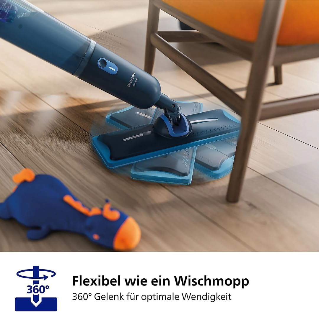 Philips OneUp 3000 Series Electric Mop - 2 x Cleaner Floors², 2 x Faster Wiping, Wireless with 360° Swivel, 2 Washable Reusable Pads, Long-Lasting Battery (XV3101/11)