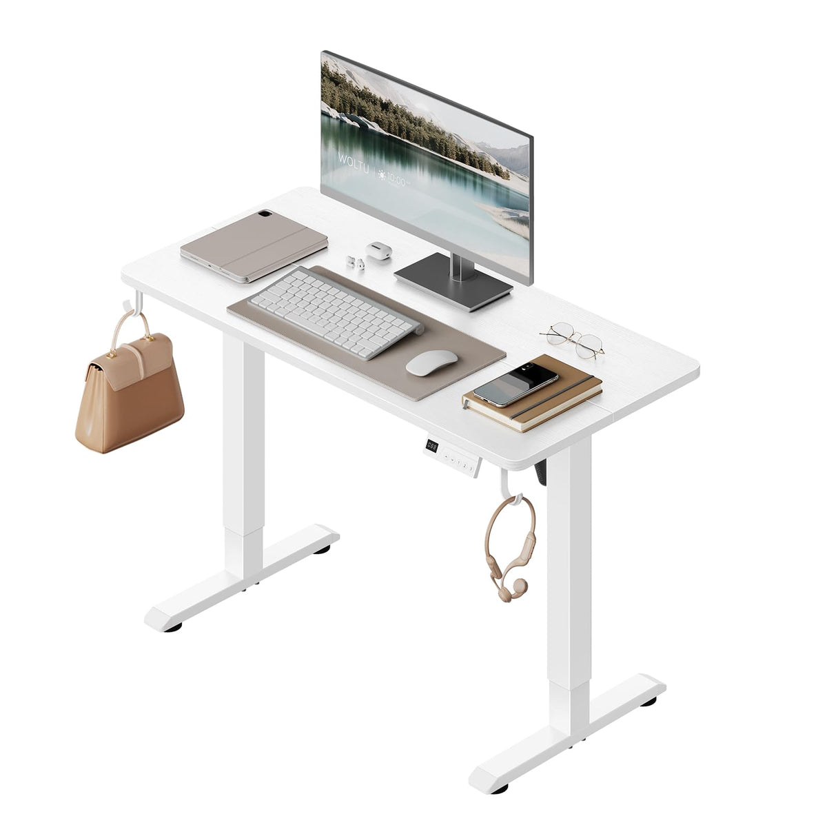 WOLTU Height-Adjustable Electric Desk with Memory Function & Collision Protection, 80 kg Load Capacity, Quiet, Computer Desk for Home Office, Study, 80 x 48 cm, White