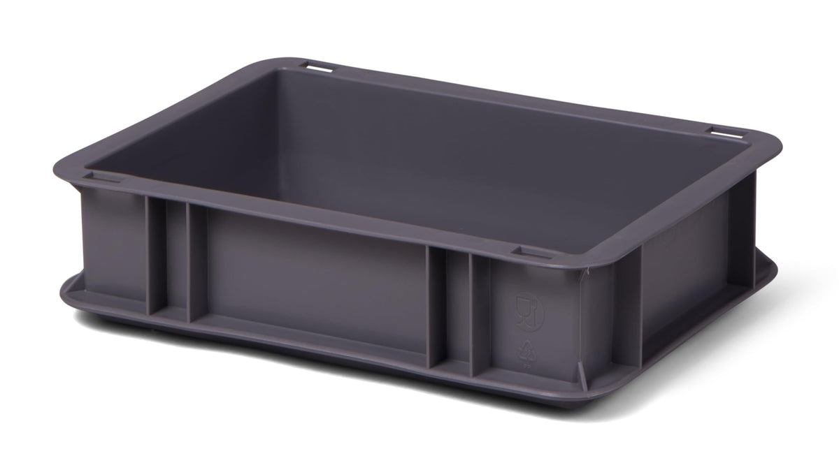 1a-TopStore Euro Container, Stacking Box, Storage Container, Plastic and Transport Box, Over 23 Sizes, Many Colours, Food-Safe & Made of Robust PP (Grey, 40 x 30 x 7.5 cm)