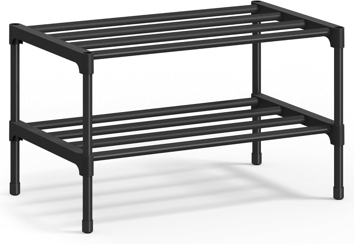 SONGMICS Shoe Rack 2 Tier Shoe Rack Narrow Shoe Organizer Metal Hallway Living Room Wardrobe Space Saving Stackable 30x45x31cm Black LSA112BH01