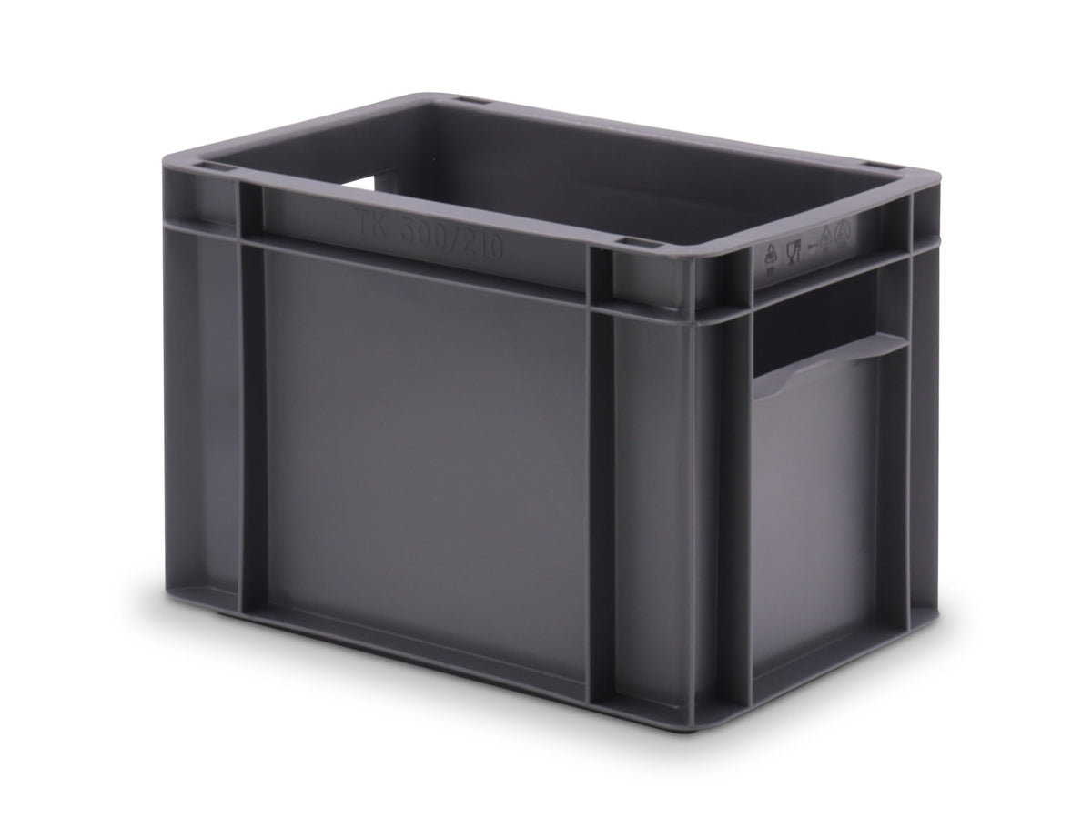 1a-TopStore Euro Container, Stacking Box, Storage Container, Plastic and Transport Box, Over 23 Sizes, Many Colours, Food-Safe & Made of Robust PP (Grey, 40 x 30 x 7.5 cm)