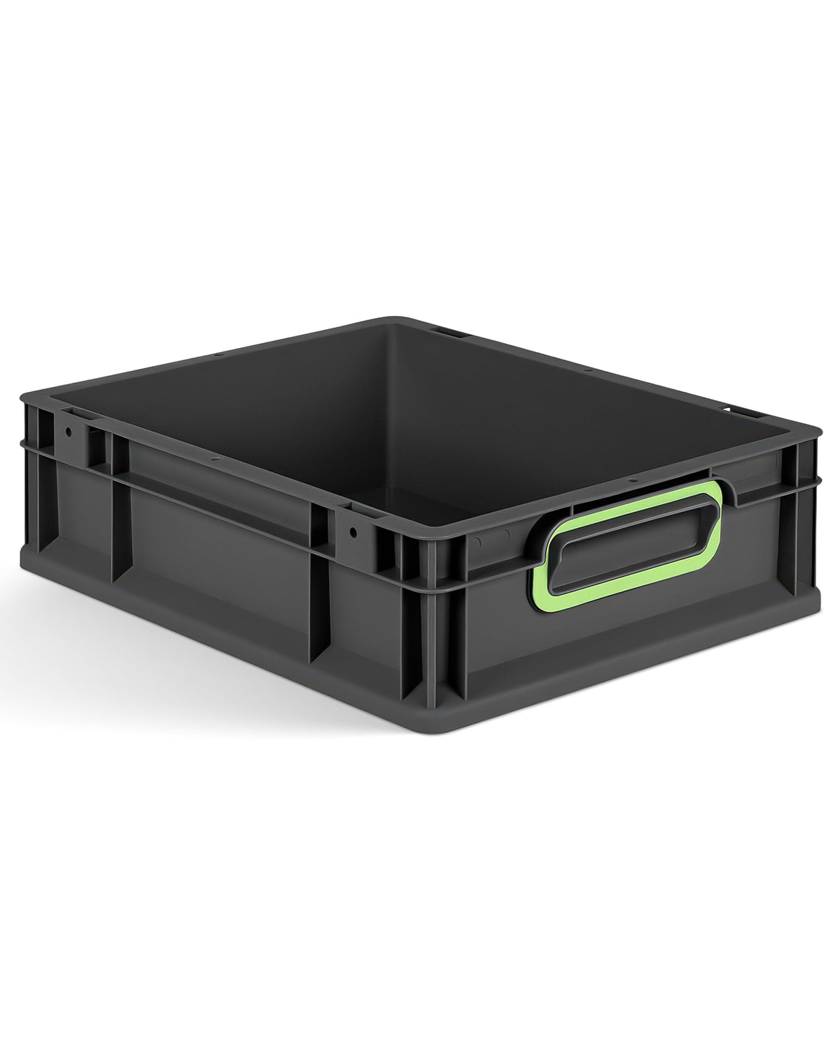 aidB Eurobox NextGen 2.0 Cycle - 400 x 300 x 220 mm - 20L Recycled Material Storage Box - Stackable Storage Box in Anthracite - Closed Handles - Industrial Quality - Includes Blue Colour Clips