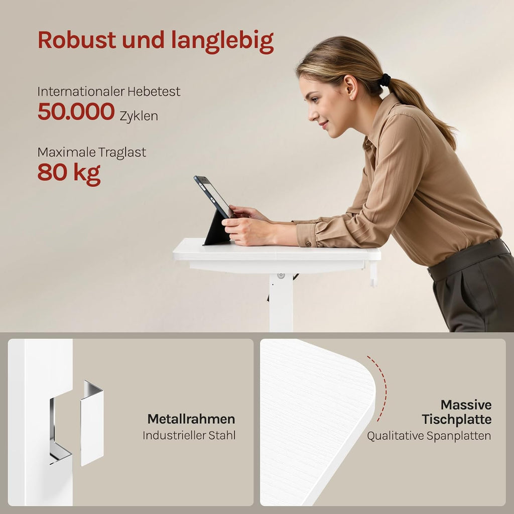 WOLTU Height-Adjustable Electric Desk with Memory Function & Collision Protection, 80 kg Load Capacity, Quiet, Computer Desk for Home Office, Study, 80 x 48 cm, White