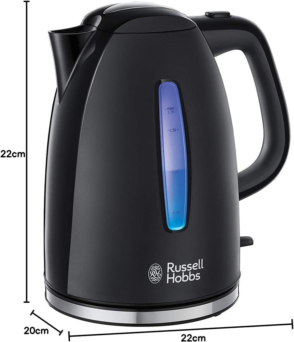 Russell Hobbs Textures+ 22591-70 Kettle 1.7 L 2400 W LED Lighting, Quick Cooking Function, Optimised Spout, Removable Limescale Filter, Tea Maker, Black, Energy Class A++