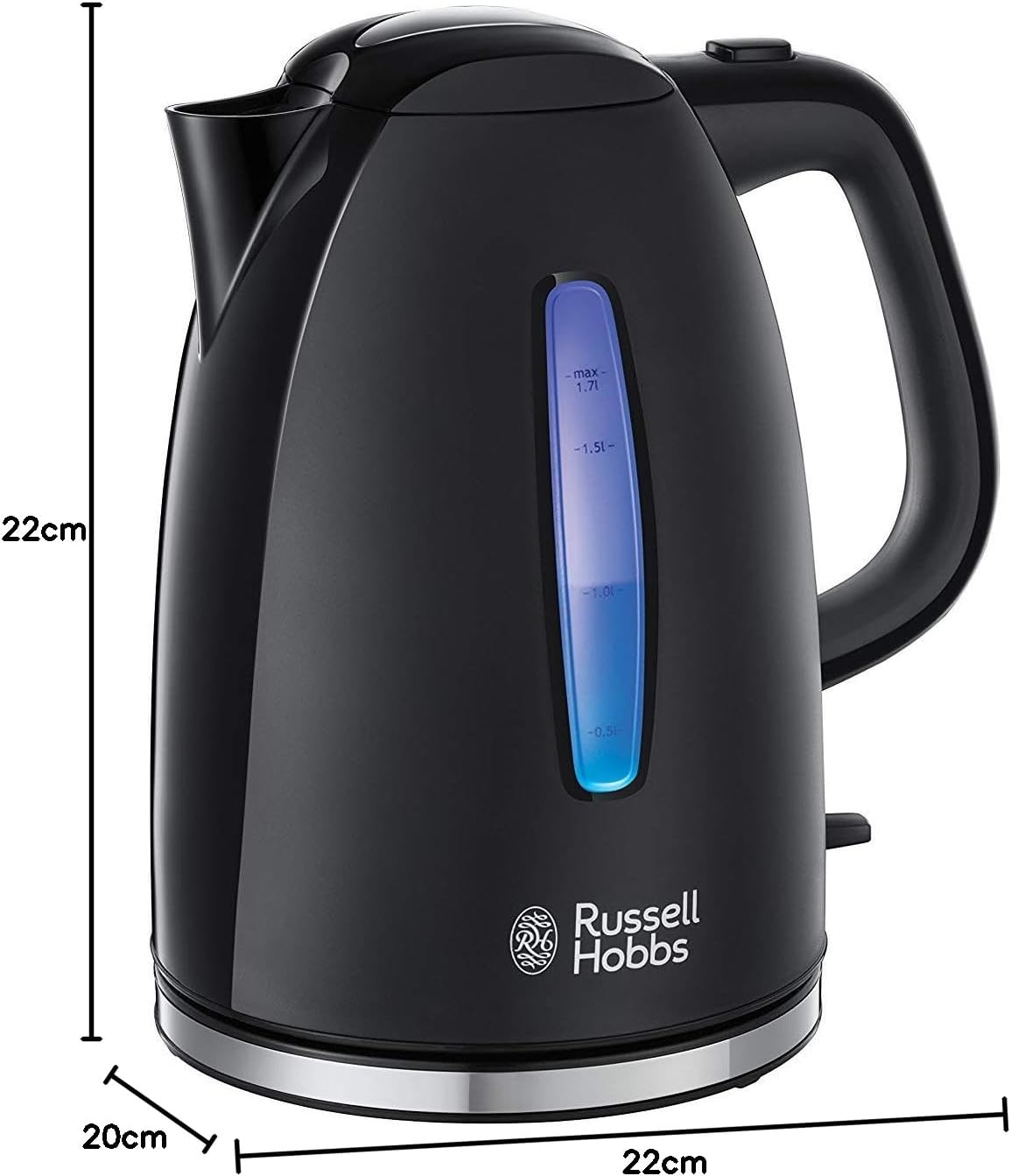Russell Hobbs Textures+ 22591-70 Kettle 1.7 L 2400 W LED Lighting, Quick Cooking Function, Optimised Spout, Removable Limescale Filter, Tea Maker, Black, Energy Class A++