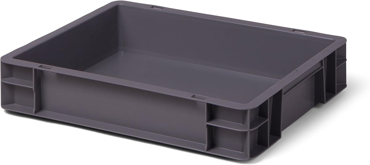 1a-TopStore Euro Container, Stacking Box, Storage Container, Plastic and Transport Box, Over 23 Sizes, Many Colours, Food-Safe & Made of Robust PP (Grey, 40 x 30 x 7.5 cm)