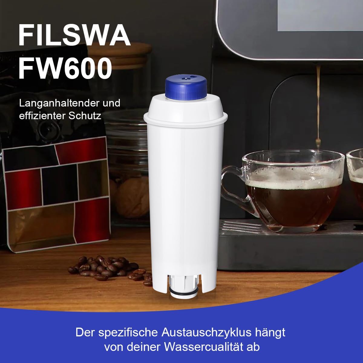 Replacement for Delonghi Water Filter (DLSC002), Compatible with Fully Automatic Coffee Machines, ECAM Series, Dinamica, Magnifica & Magnifica S/Evo, ETAM Autentica, Eletta Explorer, Prima Donna, Rivelia, Esam.