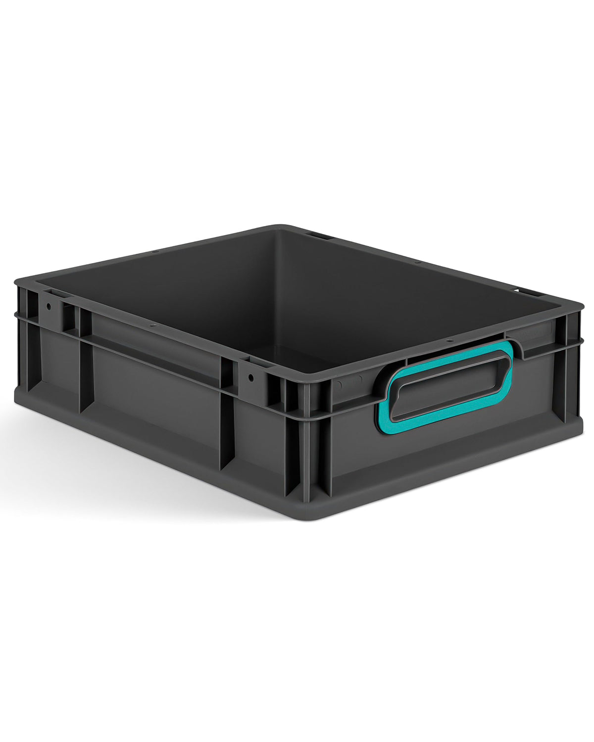 aidB Eurobox NextGen 2.0 Cycle - 400 x 300 x 220 mm - 20L Recycled Material Storage Box - Stackable Storage Box in Anthracite - Closed Handles - Industrial Quality - Includes Blue Colour Clips