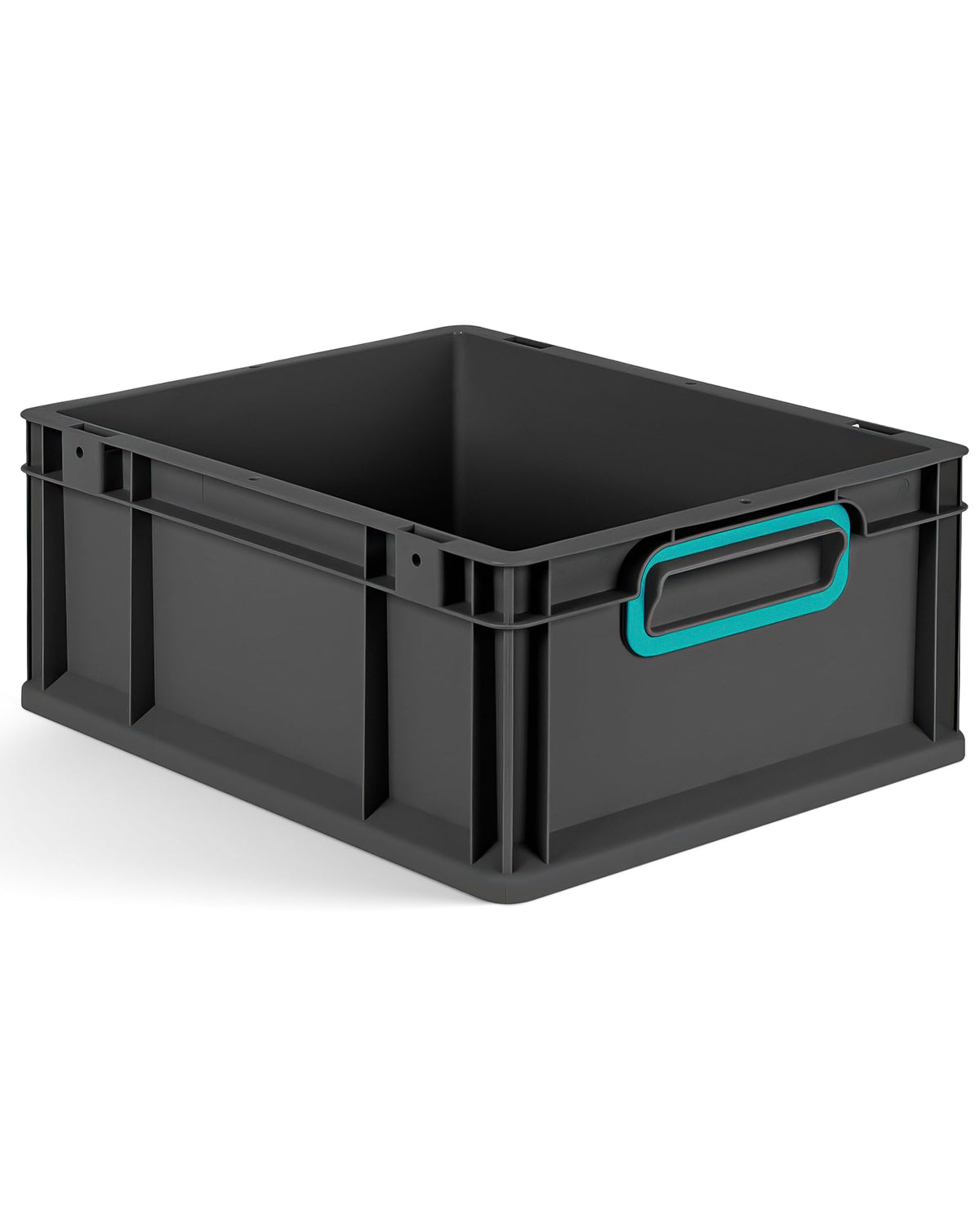 aidB Eurobox NextGen 2.0 Cycle - 400 x 300 x 220 mm - 20L Recycled Material Storage Box - Stackable Storage Box in Anthracite - Closed Handles - Industrial Quality - Includes Blue Colour Clips