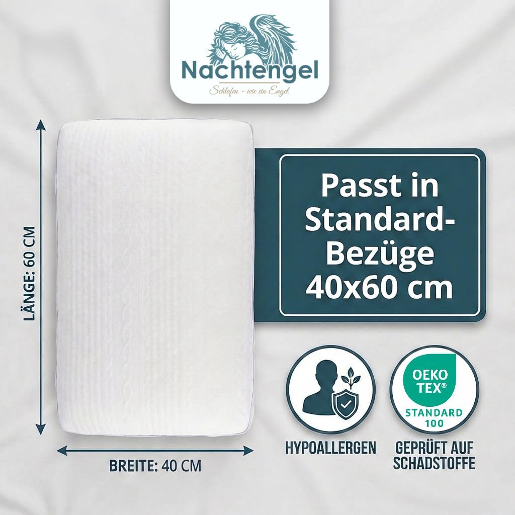 Ergonomic Memory Foam Pillow 40 x 60 cm with Neck Support - Orthopaedic Pillow Neck Pillow Back, Belly and Side Sleeper Pillow Sleeping Pillow White Oeko-Tex 12 cm Height