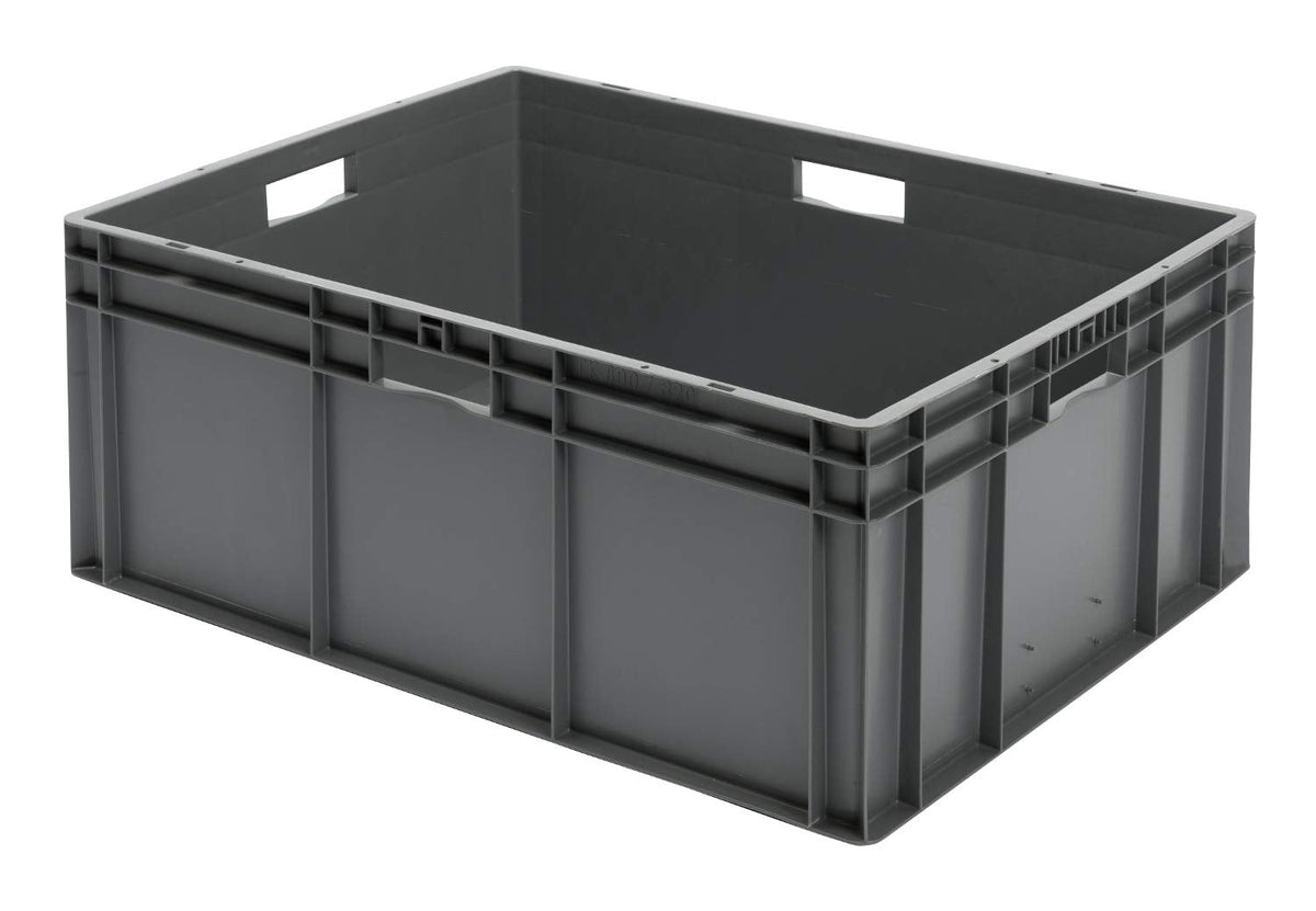 1a-TopStore Euro Container, Stacking Box, Storage Container, Plastic and Transport Box, Over 23 Sizes, Many Colours, Food-Safe & Made of Robust PP (Grey, 40 x 30 x 7.5 cm)