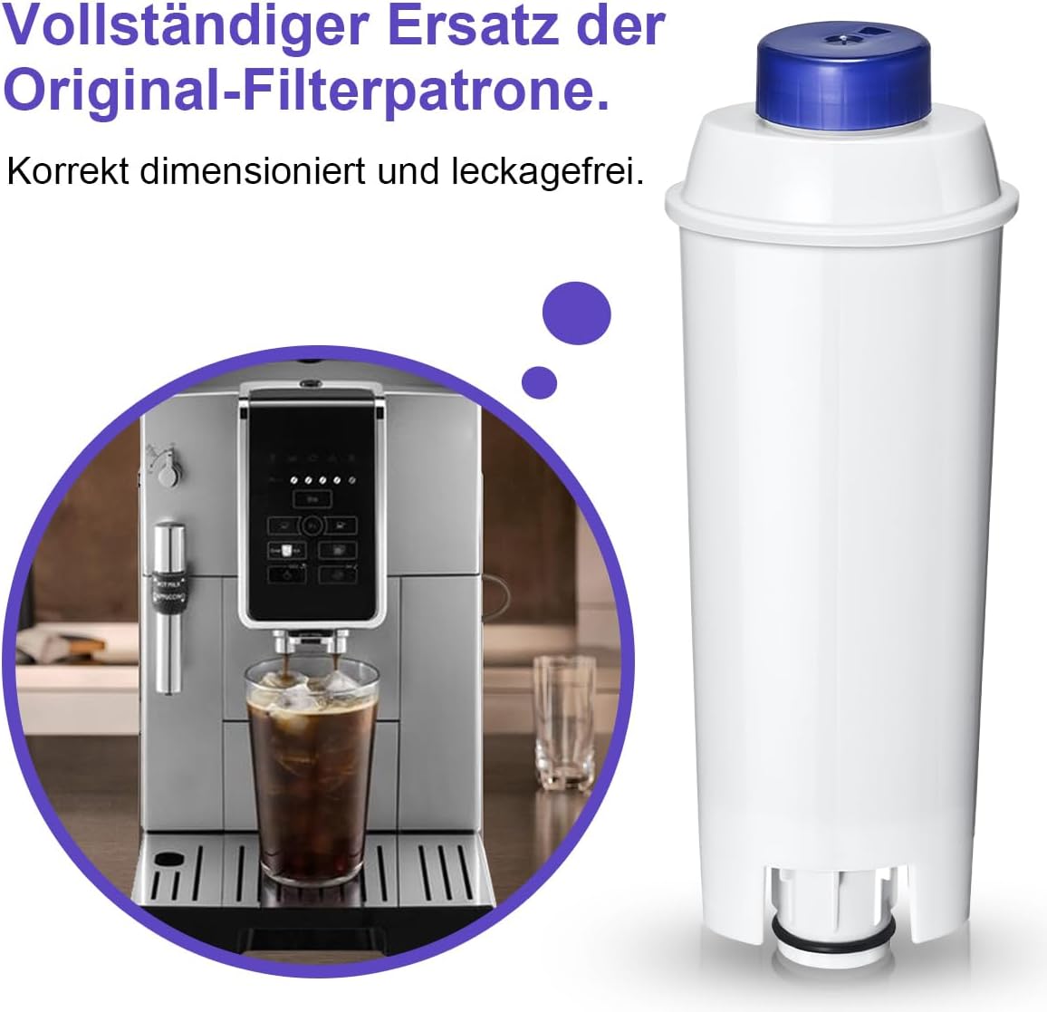 Replacement for Delonghi Water Filter (DLSC002), Compatible with Fully Automatic Coffee Machines, ECAM Series, Dinamica, Magnifica & Magnifica S/Evo, ETAM Autentica, Eletta Explorer, Prima Donna, Rivelia, Esam.