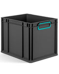 aidB Eurobox NextGen 2.0 Cycle - 400 x 300 x 220 mm - 20L Recycled Material Storage Box - Stackable Storage Box in Anthracite - Closed Handles - Industrial Quality - Includes Blue Colour Clips