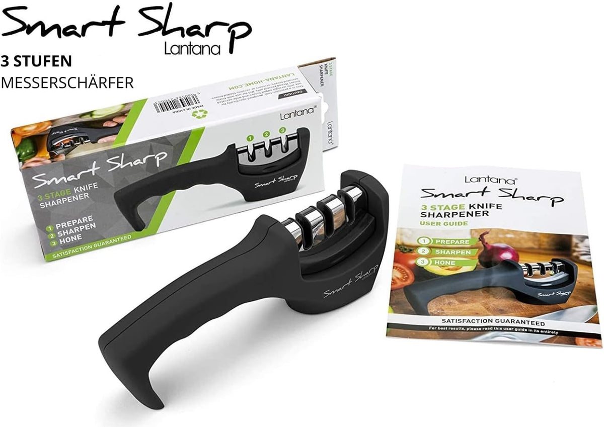Lantana Smart Sharp Knife Sharpener - Professional 3 Stage Manual Sharpening for Kitchen Knives
