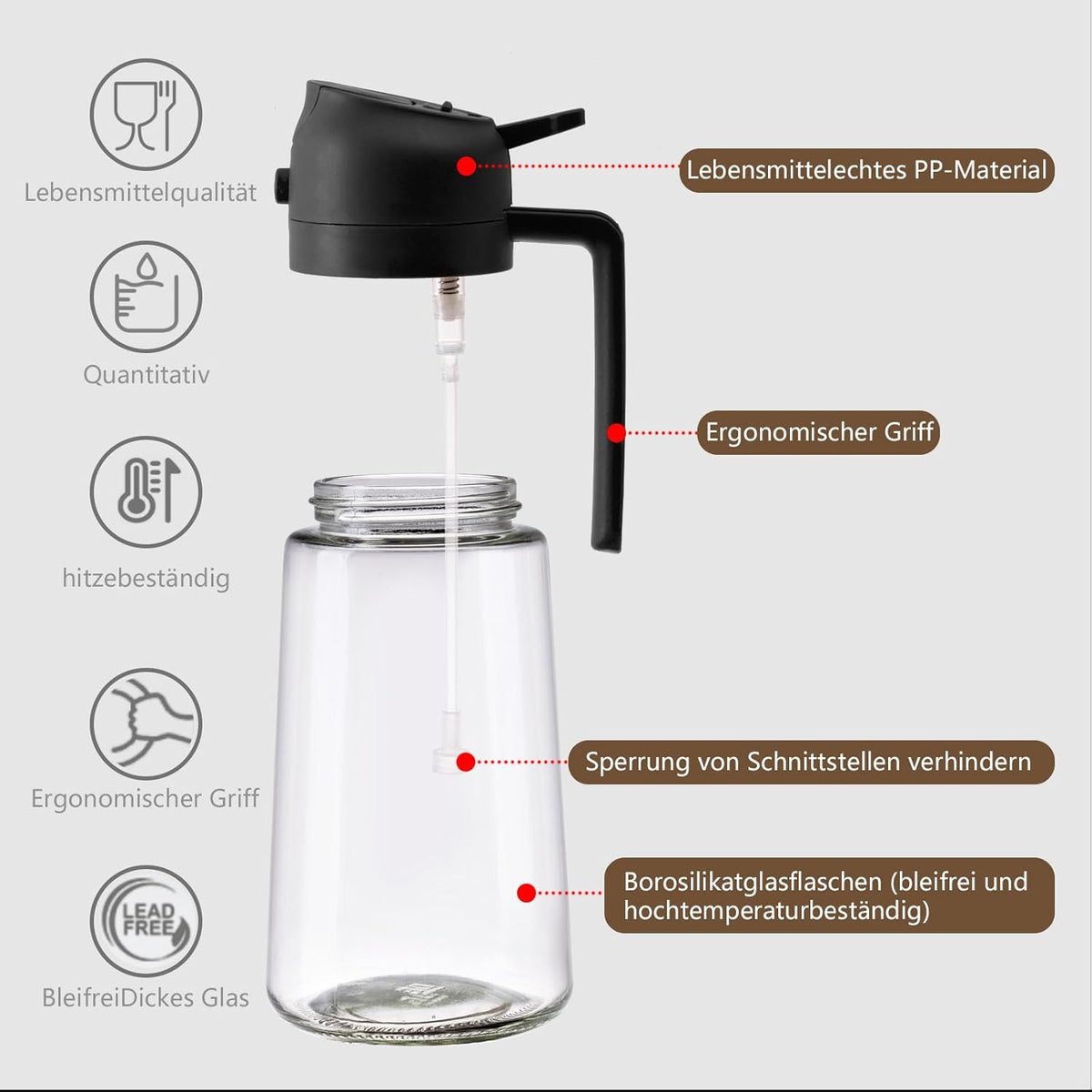 SWEET VIEW 2 in 1 Oil Sprayer for Cooking, 470 ml Glass Oil Bottles/Olive Oil Spray Bottle for Salad, Grilling and Hot Air Fryer (Black)