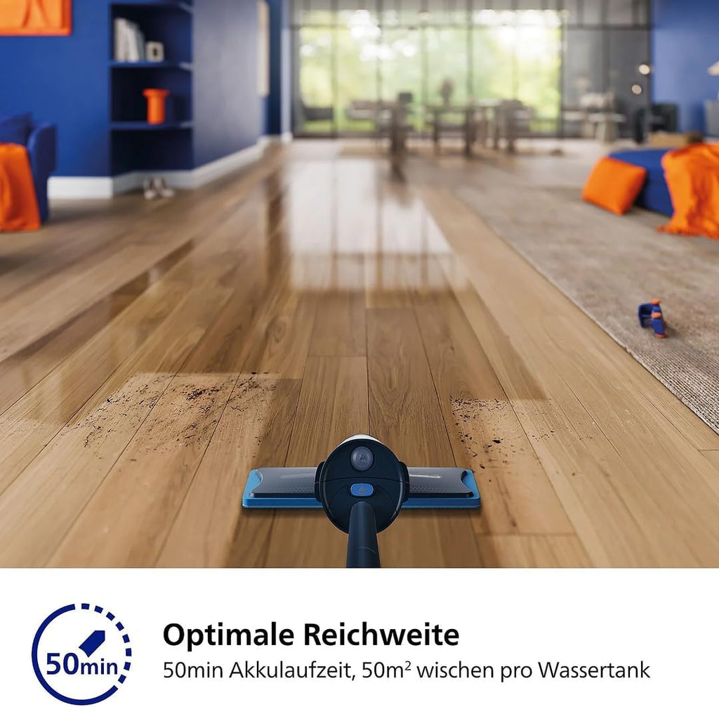 Philips OneUp 3000 Series Electric Mop - 2 x Cleaner Floors², 2 x Faster Wiping, Wireless with 360° Swivel, 2 Washable Reusable Pads, Long-Lasting Battery (XV3101/11)