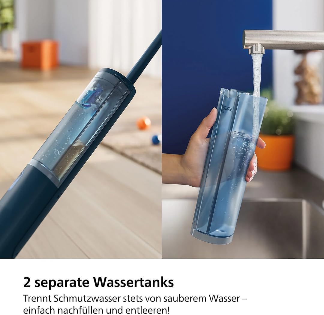Philips OneUp 3000 Series Electric Mop - 2 x Cleaner Floors², 2 x Faster Wiping, Wireless with 360° Swivel, 2 Washable Reusable Pads, Long-Lasting Battery (XV3101/11)