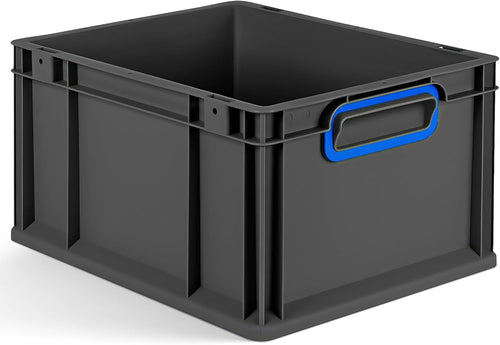aidB Eurobox NextGen 2.0 Cycle - 400 x 300 x 220 mm - 20L Recycled Material Storage Box - Stackable Storage Box in Anthracite - Closed Handles - Industrial Quality - Includes Blue Colour Clips