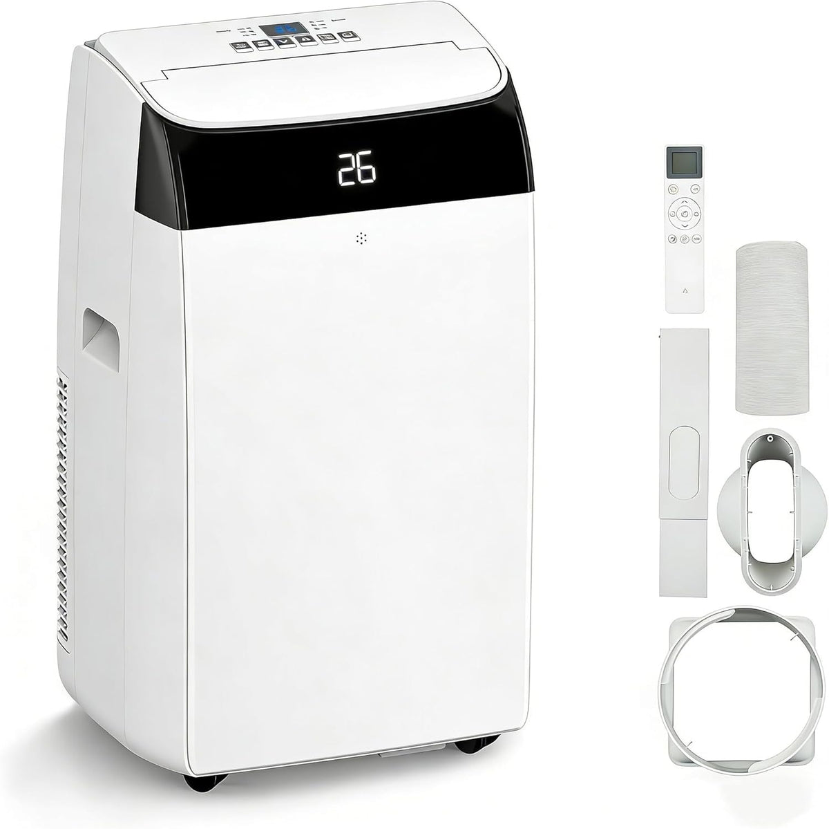 Quiet 4-in-1 Mobile Air Conditioner 12000 BTU | Cooling/Ventilating/Dehumidification/Follow-Me | For Rooms Up to 43-51㎡ Exhaust Hose + Digital Display + Remote Control + 24-Hour Timer