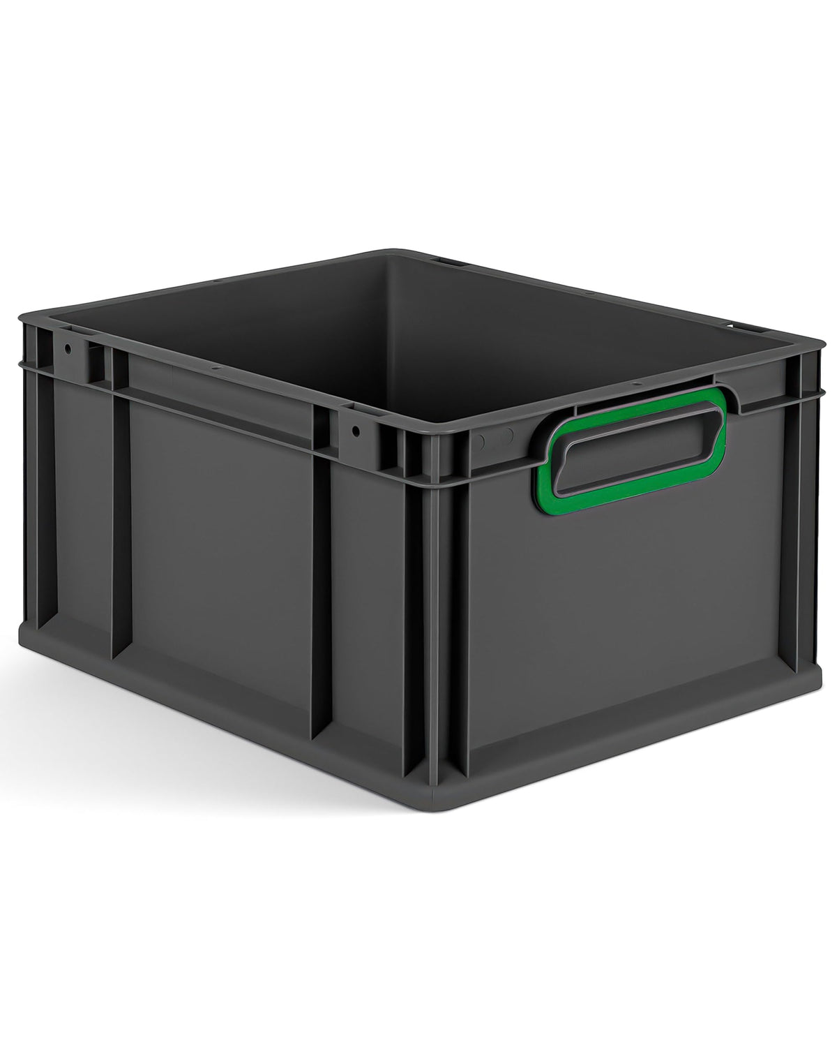 aidB Eurobox NextGen 2.0 Cycle - 400 x 300 x 220 mm - 20L Recycled Material Storage Box - Stackable Storage Box in Anthracite - Closed Handles - Industrial Quality - Includes Blue Colour Clips