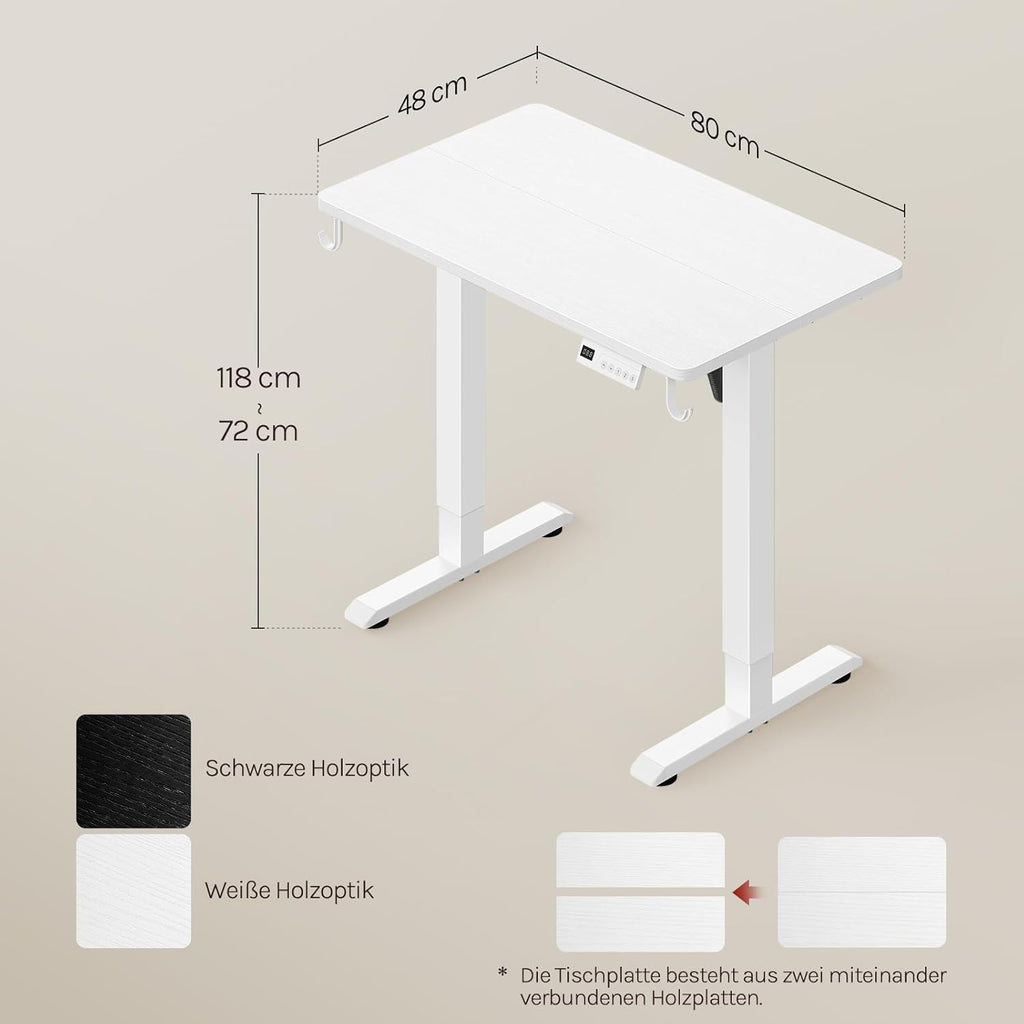 WOLTU Height-Adjustable Electric Desk with Memory Function & Collision Protection, 80 kg Load Capacity, Quiet, Computer Desk for Home Office, Study, 80 x 48 cm, White