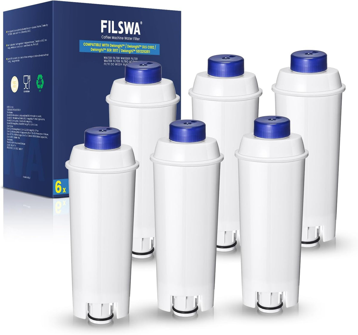 Replacement for Delonghi Water Filter (DLSC002), Compatible with Fully Automatic Coffee Machines, ECAM Series, Dinamica, Magnifica & Magnifica S/Evo, ETAM Autentica, Eletta Explorer, Prima Donna, Rivelia, Esam.