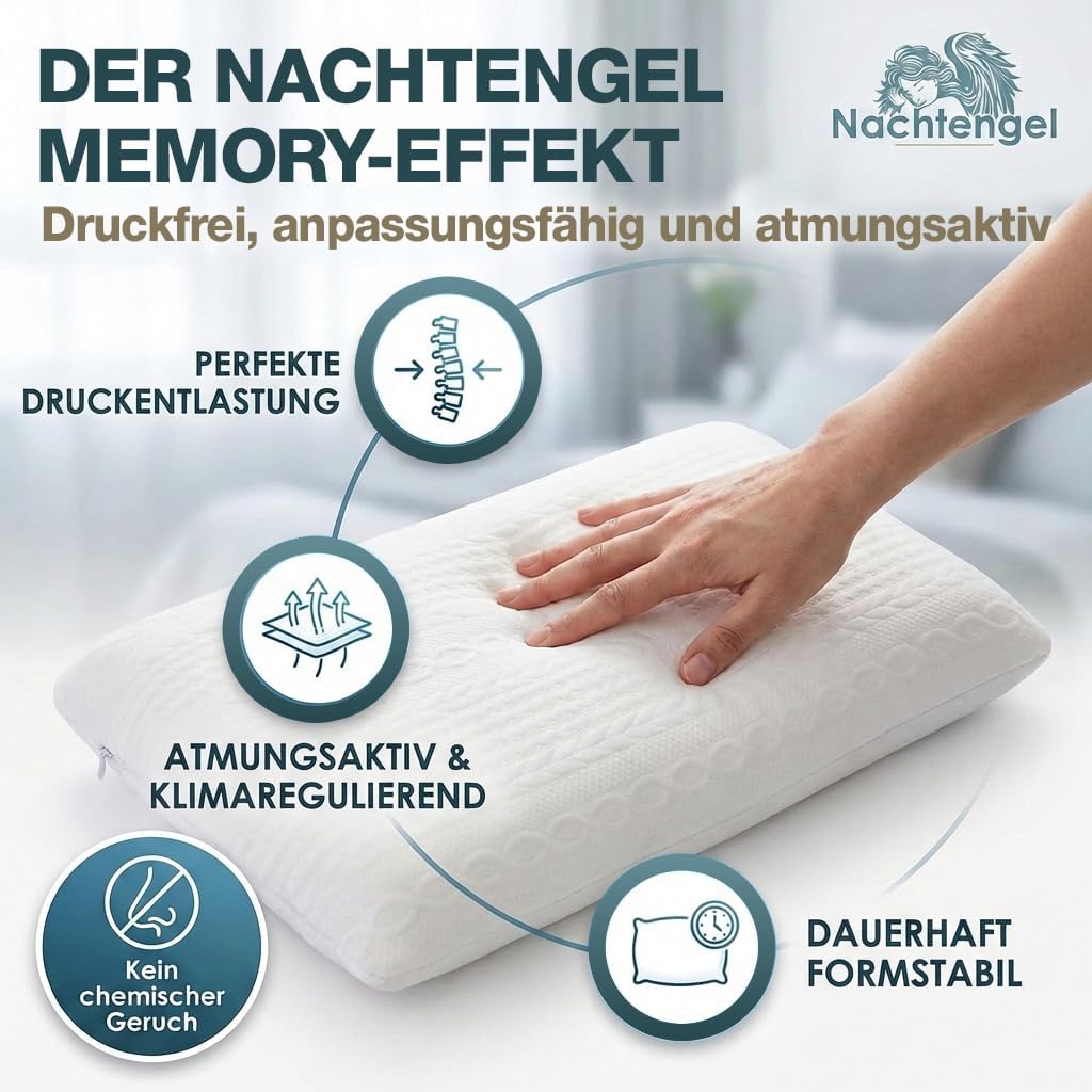 Ergonomic Memory Foam Pillow 40 x 60 cm with Neck Support - Orthopaedic Pillow Neck Pillow Back, Belly and Side Sleeper Pillow Sleeping Pillow White Oeko-Tex 12 cm Height