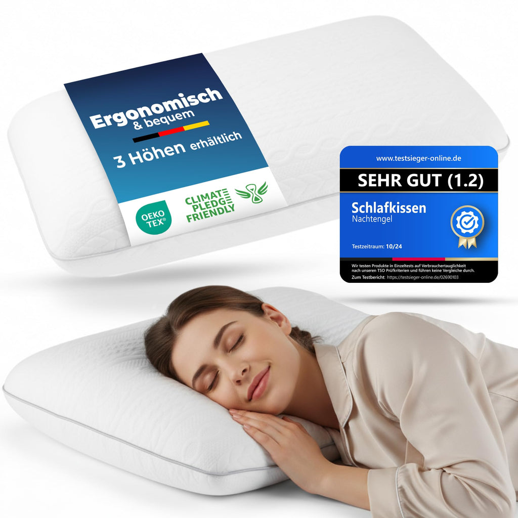 Ergonomic Memory Foam Pillow 40 x 60 cm with Neck Support - Orthopaedic Pillow Neck Pillow Back, Belly and Side Sleeper Pillow Sleeping Pillow White Oeko-Tex 12 cm Height