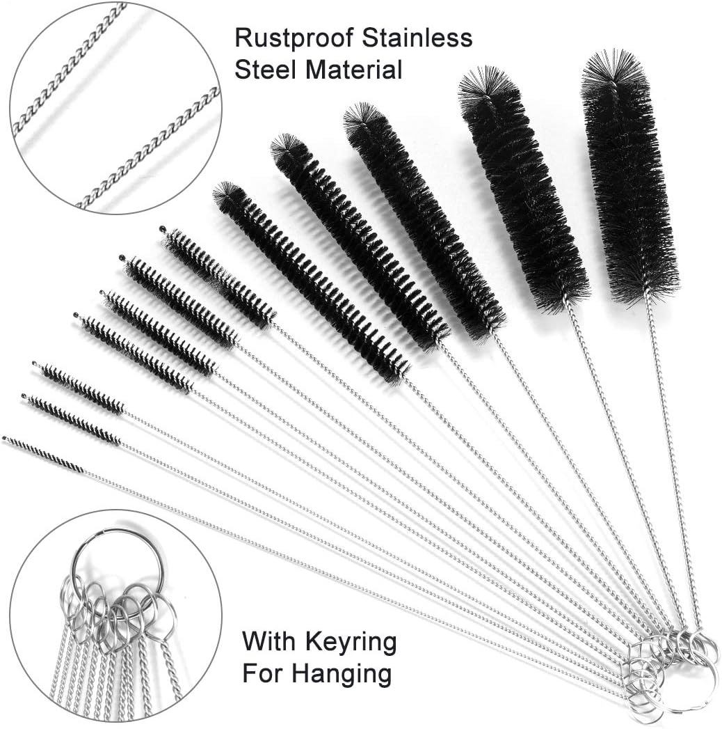 Small Cleaning Brushes for Coffee Machines, Slim Brush for Hose and Shisha Cleaning, Thin Brush for Straw, black