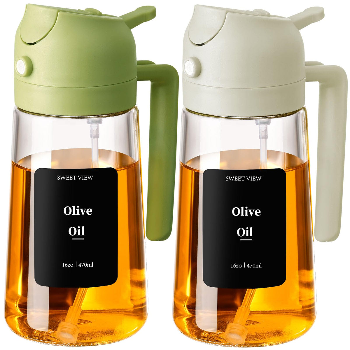 SWEET VIEW 2 in 1 Oil Sprayer for Cooking, 470 ml Glass Oil Bottles/Olive Oil Spray Bottle for Salad, Grilling and Hot Air Fryer (Black)