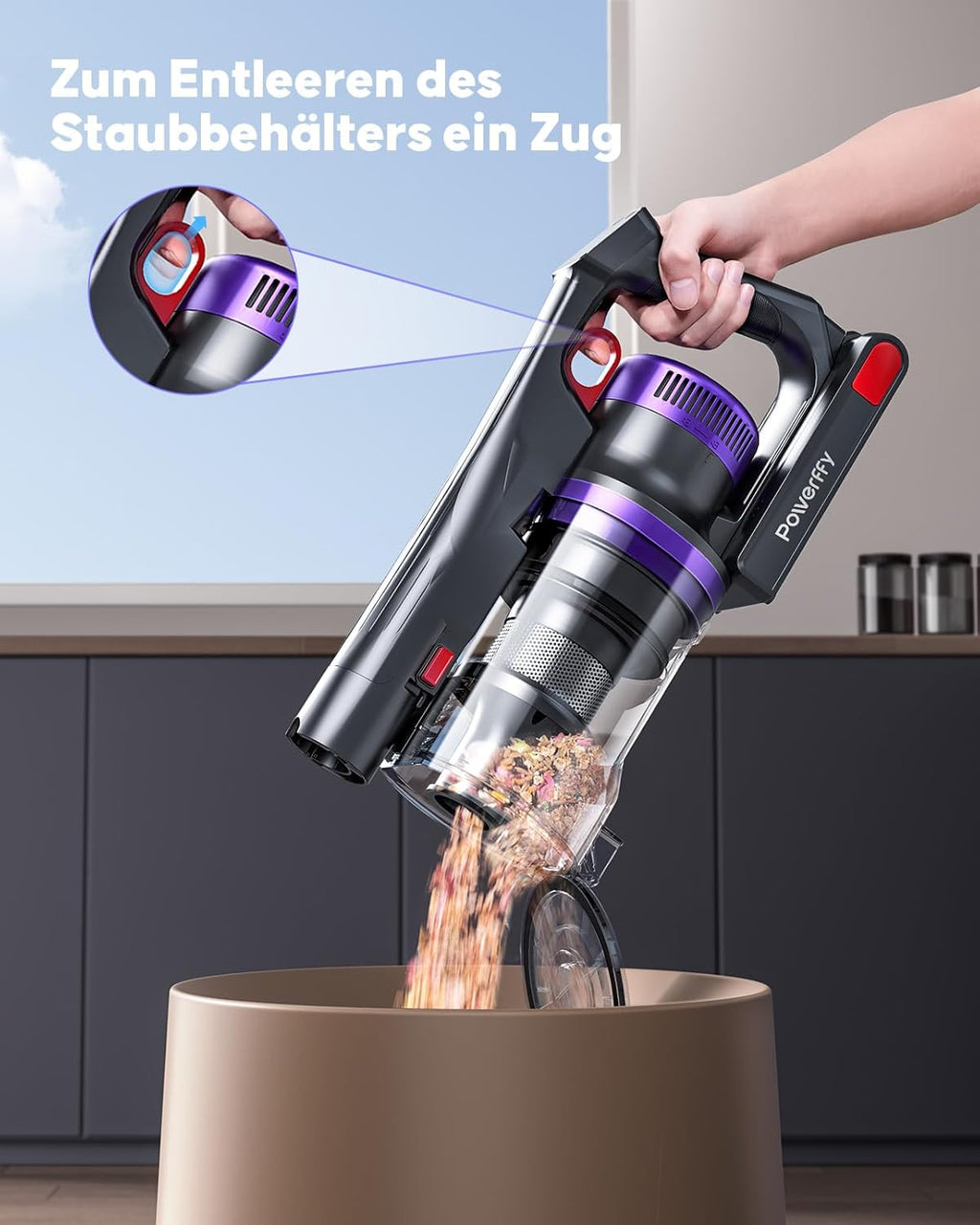 Battery Vacuum Cleaner 600 W/45 kPa/60 Min, Wireless Vacuum Cleaner with 1 m Hose, HD Display, Aromatherapy, 1.8 L Dust Container, Anti-Tangle Brush, Vacuum Cleaner Green LED Light Brush for Carpets