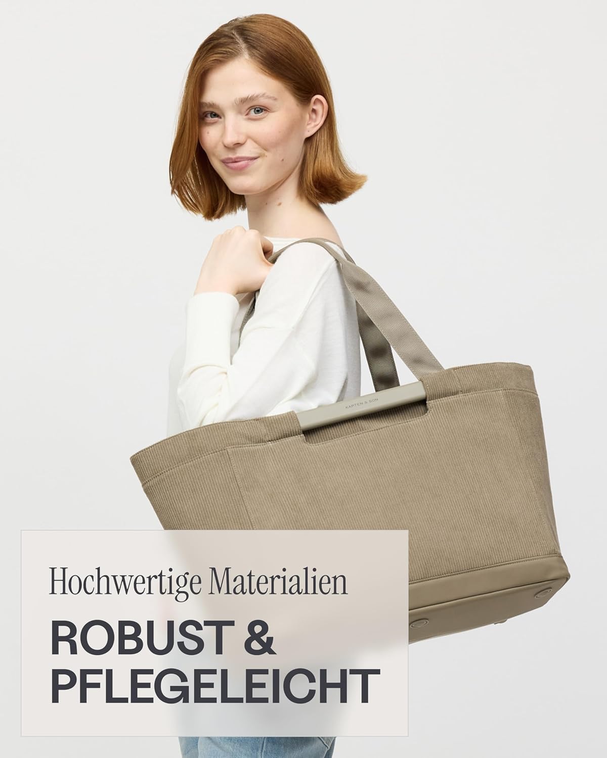 Kapten & Son Vaasa Foldable Shopping Basket Cord Dusty Khaki 25 L | Basket Corduroy Green | Includes Shopping Trolley Chip & Magnetic Compartment | Wipeable Inner Material | Stylish Everyday Companion