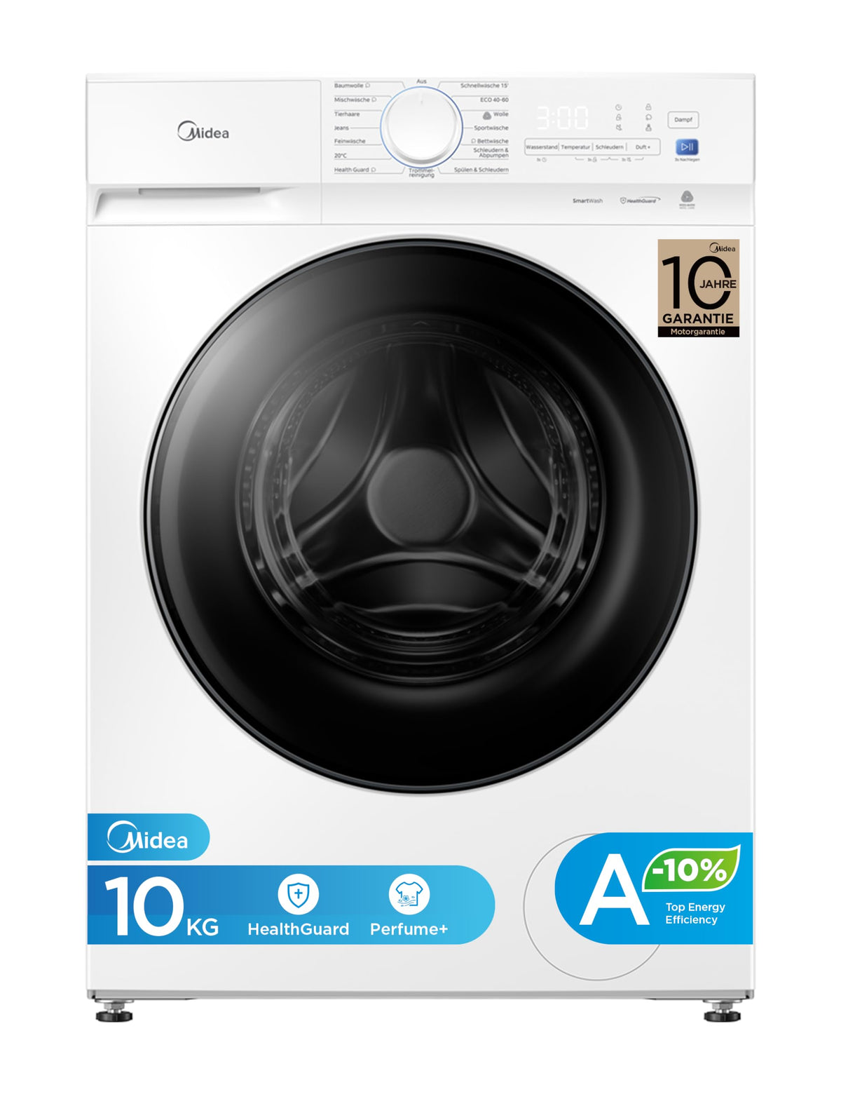 Midea Washing Machine V3 Series, 8 kg, Energy Efficiency Class A-10%, 1400 rpm, Steam Function, Pet Hair, 15 Minutes Quick Wash, Woolmark Certified, MFV3EW80BA10, White