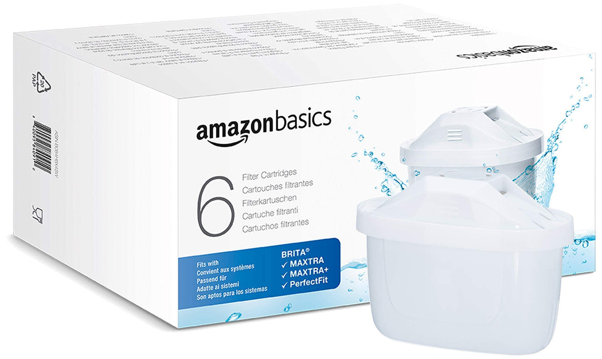 Amazon Basics BRITA Maxtra+-Compatible Water Filter Cartridge, Pack of 3, with a Table Water Filter from Amazon Basics or Brita Models Maxtra/Maxtra+/PerfectFit
