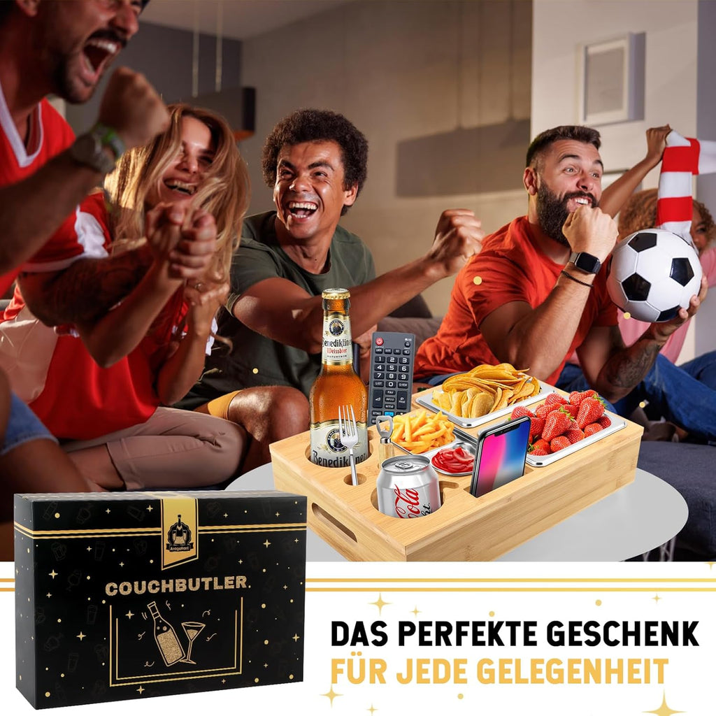Herenear Couch Bar, Snack Box, Sofa Tray, Couch Bar with Gift Box, Snack Dispenser with Snack Bowl, Drink Holder, Bottle Holder, Snack Bar Organiser, Removable Lid for Sofa (Black)