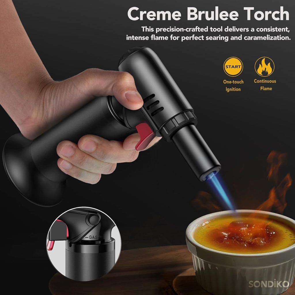 Sondiko Flame Torch with Fuel Indicator S907, Lighters, Bunsen Burner, Refillable Soldering Torch with Safety Lock for Kitchen, Camping (Butane Not Included)