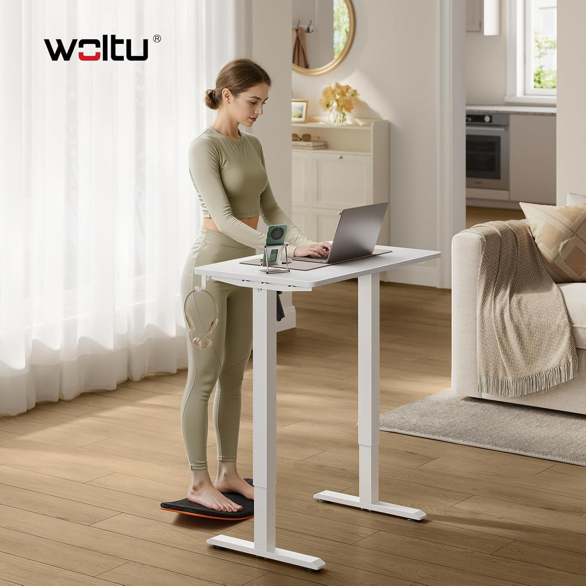 WOLTU Height-Adjustable Electric Desk with Memory Function & Collision Protection, 80 kg Load Capacity, Quiet, Computer Desk for Home Office, Study, 80 x 48 cm, White