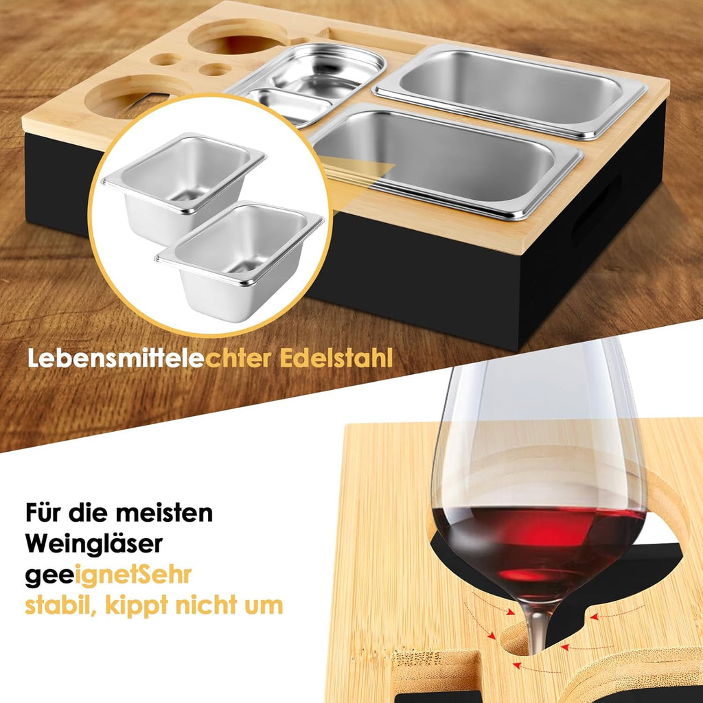 Herenear Couch Bar, Snack Box, Sofa Tray, Couch Bar with Gift Box, Snack Dispenser with Snack Bowl, Drink Holder, Bottle Holder, Snack Bar Organiser, Removable Lid for Sofa (Black)