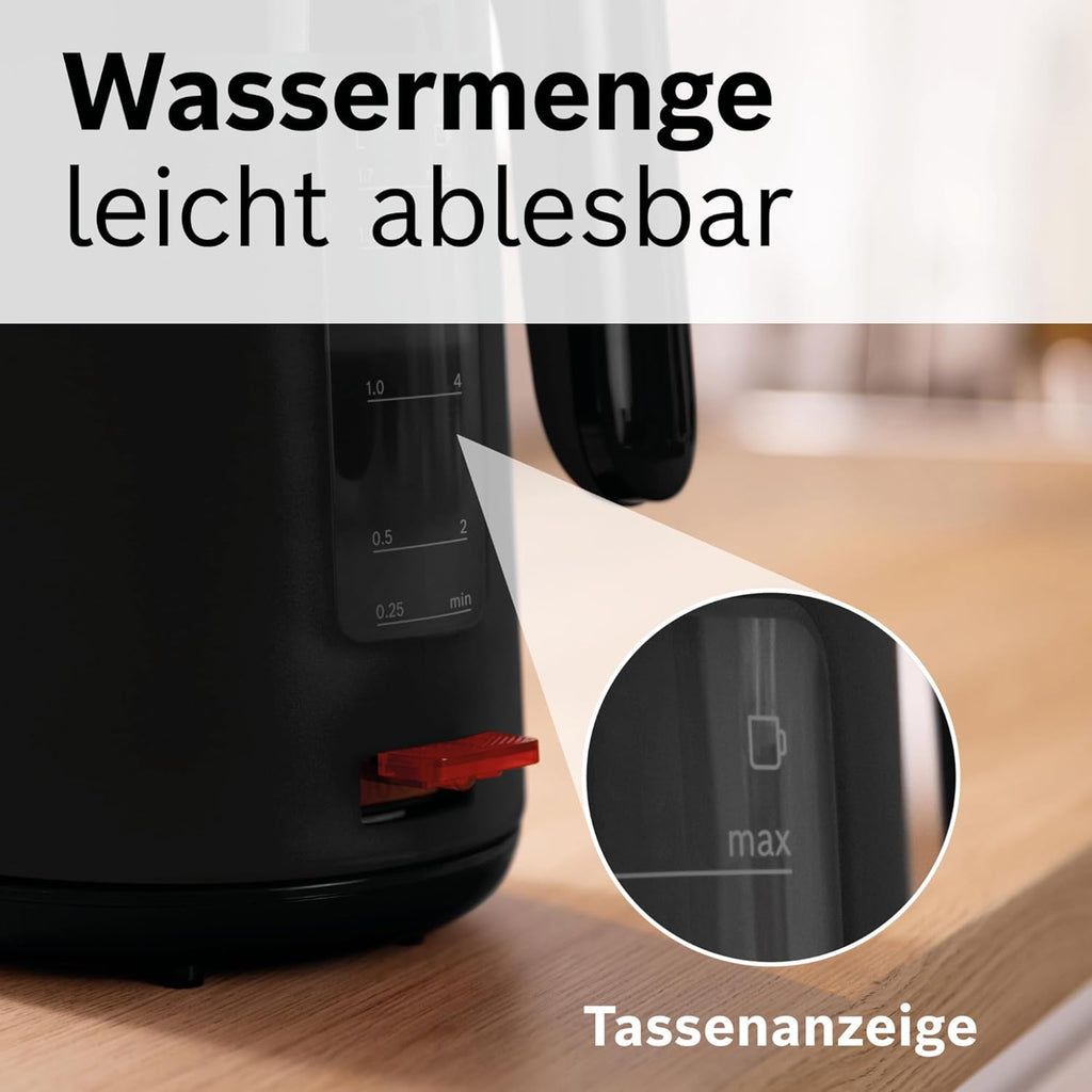 Bosch MyMoment TWK2M163 Wireless Kettle Automatic Shut-Off, Overheating Protection, Cup Display, Removable Limescale Filter, Boil Dry Protection, Automatic Steam Stop, 1.7 L, 2400 W, Matte Black